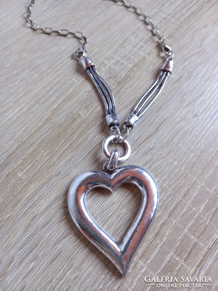 Silver colored large heart pendant necklace