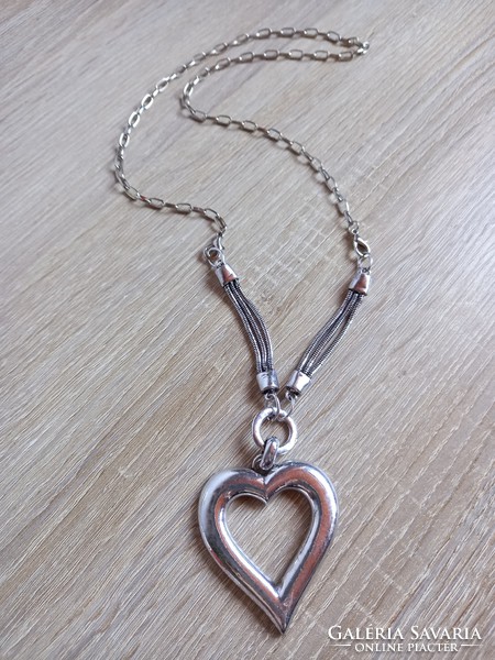 Silver colored large heart pendant necklace