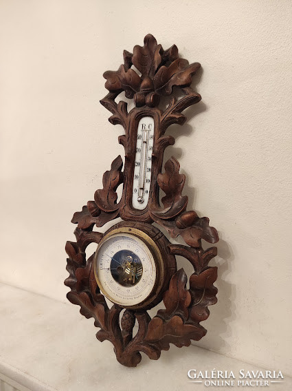 Antique richly carved old German wall thermometer barometer 527 5222