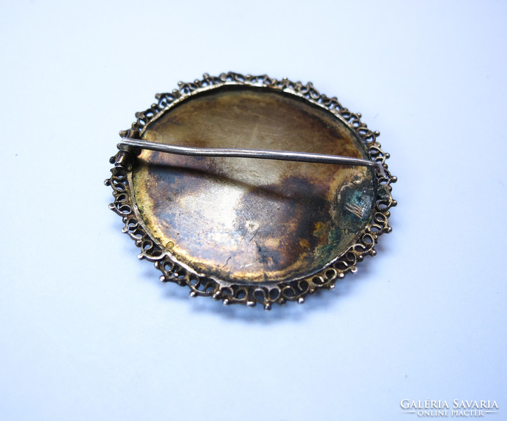 Viennese silver brooch with extraordinary painted mini frescoes.