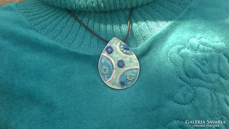 Craftsman turquoise enamel pendant necklace