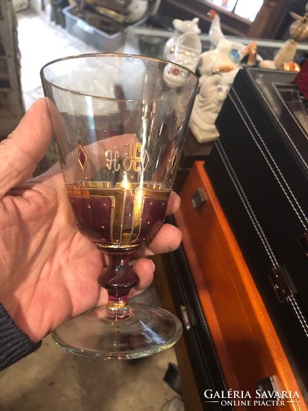 Biedermeier üveg poharak, 4 db, hibátlan boros poharak.