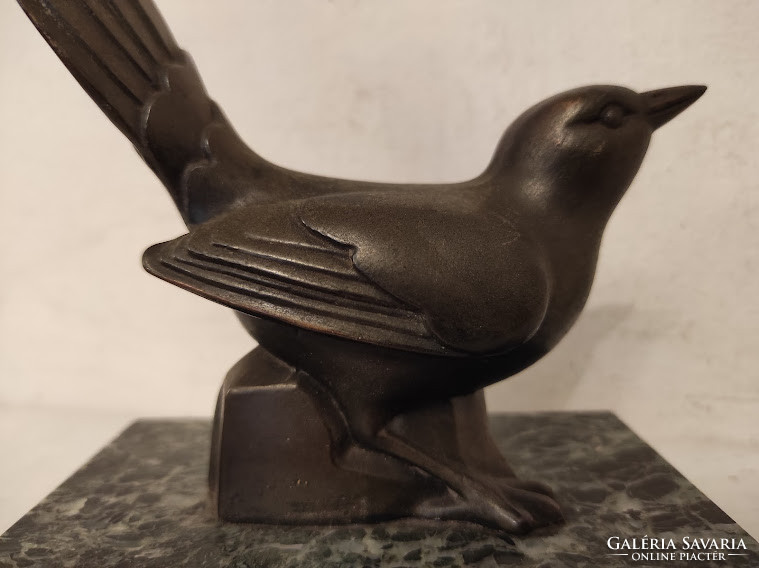 Antique Art Nouveau Art Nouveau Art Nuovo Spy Bird Statue Sparrow on Marble Base 885 5238