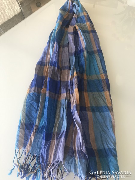 Checkered scarf in blue, 189 x 65 cm
