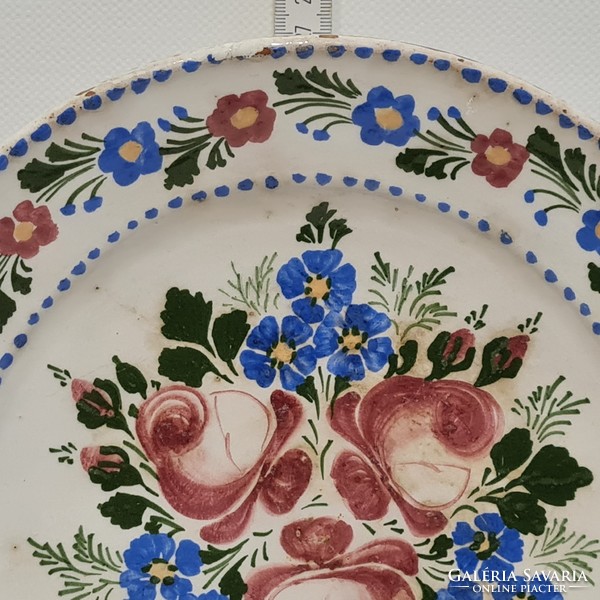 Hódmezővásárhely folk ceramic wall plate with colorful flower bouquet pattern (2149)