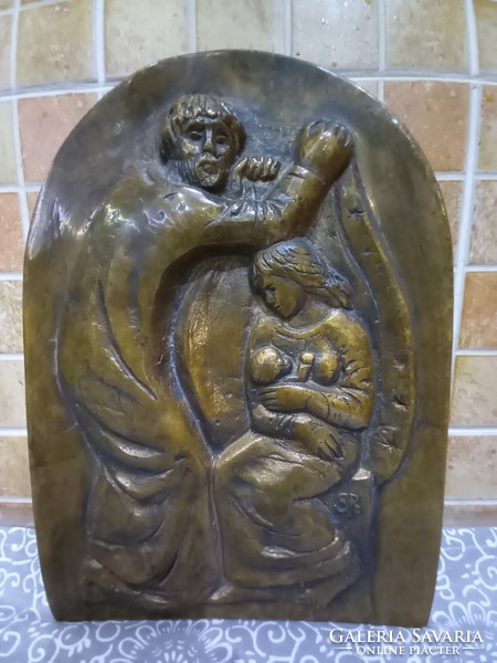 Saint Szabolcs bronze relief holy family