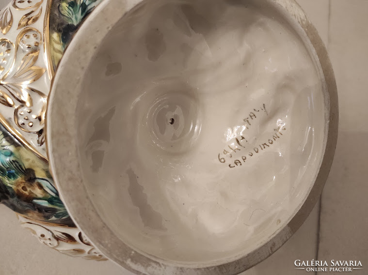 Antique capodimonte capo di monte richly gilded relief shaped double porcelain large porcelain ornament bowl 5227