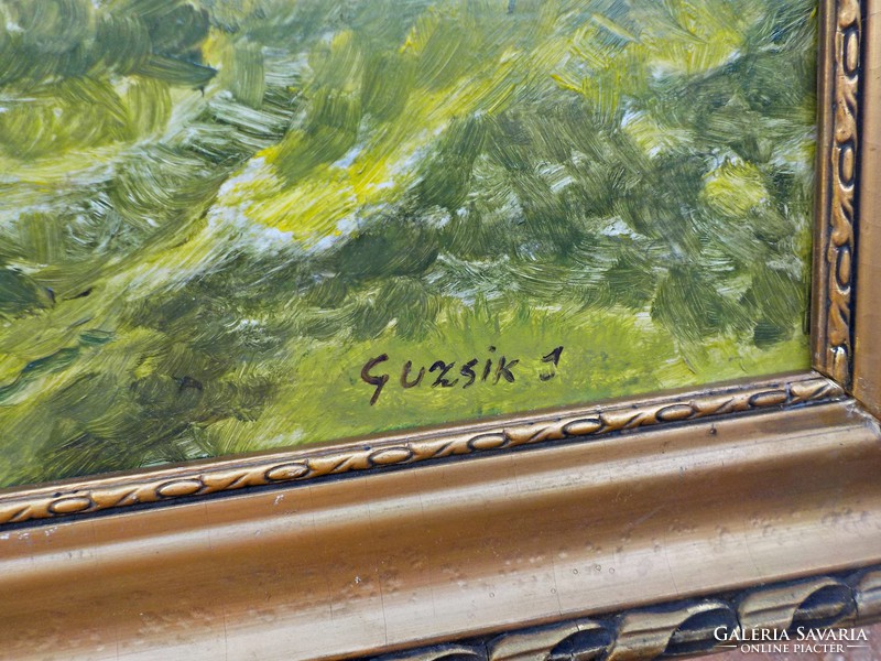 Guzsik j: forest house, 71x51 oil - wood fiber painting
