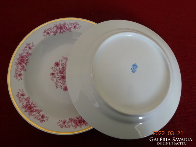 Lowland porcelain flat and deep plate with pink flowers. He has! Jókai.