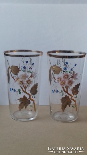 Enamel painted floral glass cup 2pcs