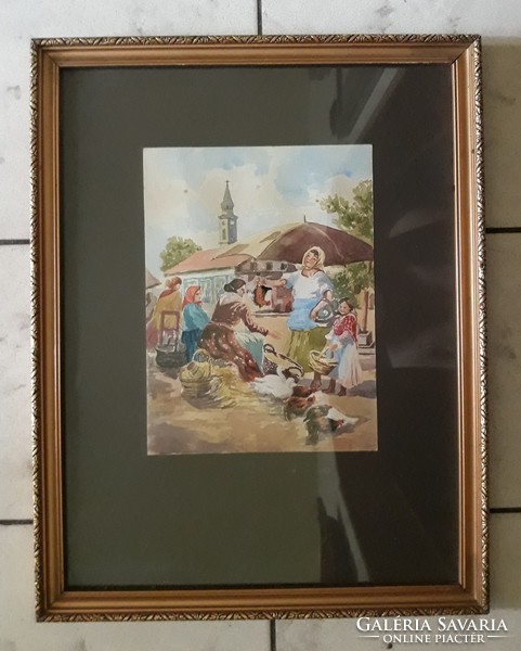 Vidám falusi piac - ismeretlen akvarell