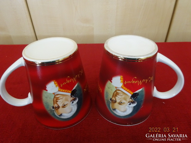 German porcelain cup with mozart inscription and portrait. Two pieces for sale together. Jokai.