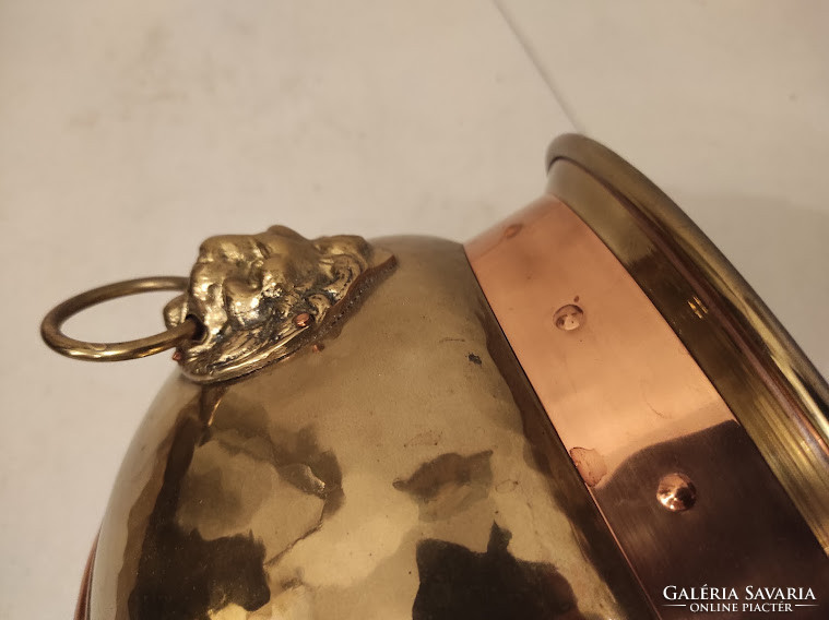 Antique brass and copper lion head pot 508 5251