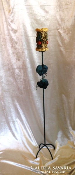 Wonderful wrought iron candlestick with a rare old fabulous artistic candle