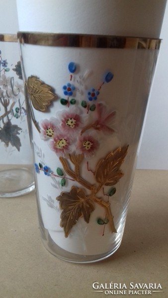 Zománc festett virágos üveg pohár 2db