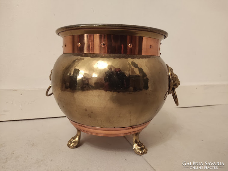 Antique brass and copper lion head pot 508 5251