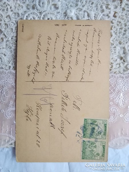 Antik litho/litográfiás képeslap/üdvözlőlap nefelejcs, vasmacska/horgony motívummal 1910-es évek