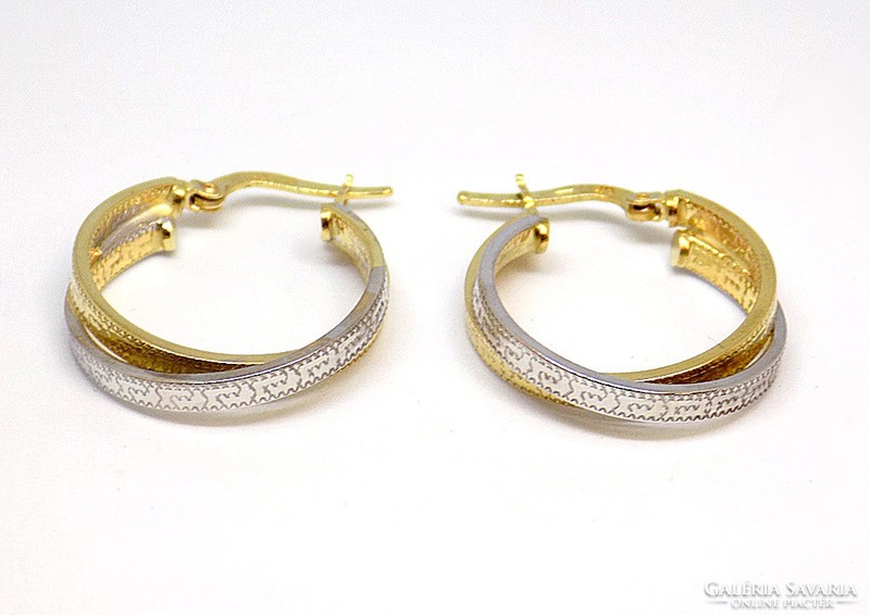 Yellow and white gold engraved hoop earrings (zal-au106037)