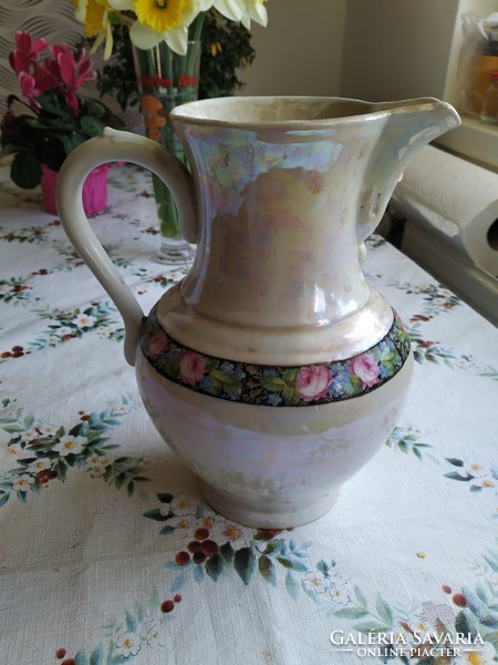 Retro, iridescent, painted ceramic jug for sale!