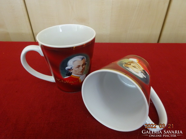 German porcelain cup with mozart inscription and portrait. Two pieces for sale together. Jokai.