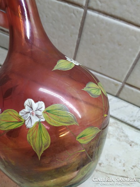 Retro hand painted colored glass with bottle stopper for sale!