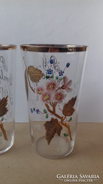 Enamel painted floral glass cup 2pcs