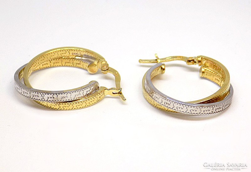 Yellow and white gold engraved hoop earrings (zal-au106037)