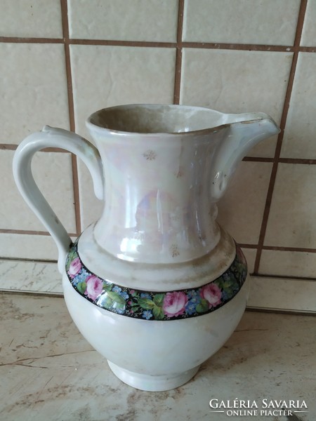 Retro, iridescent, painted ceramic jug for sale!