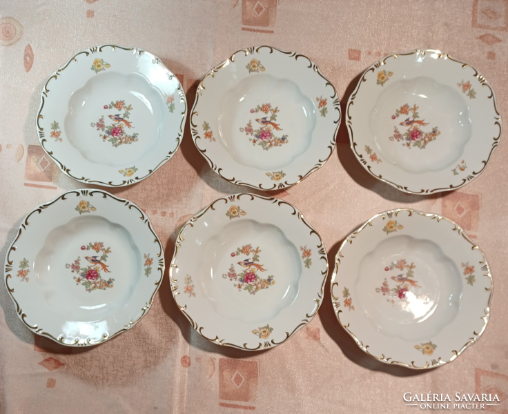 ZSOLNAY PORCELÁN PARADICSOMMADARAS MÉLYTÁNYÉR 6 DB-OS KÉSZLET, DB/ÁR (SZ)