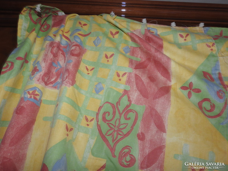 Custom-made curtains with a bright cheerful pattern for doors or windows + 4 small pillowcases