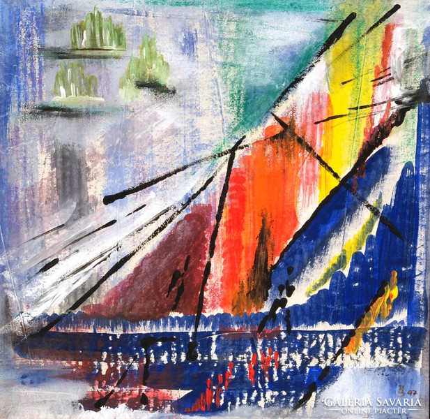 A. S.: Vitorlás a vízen, 1997 - olaj-vászon festmény, keretezve