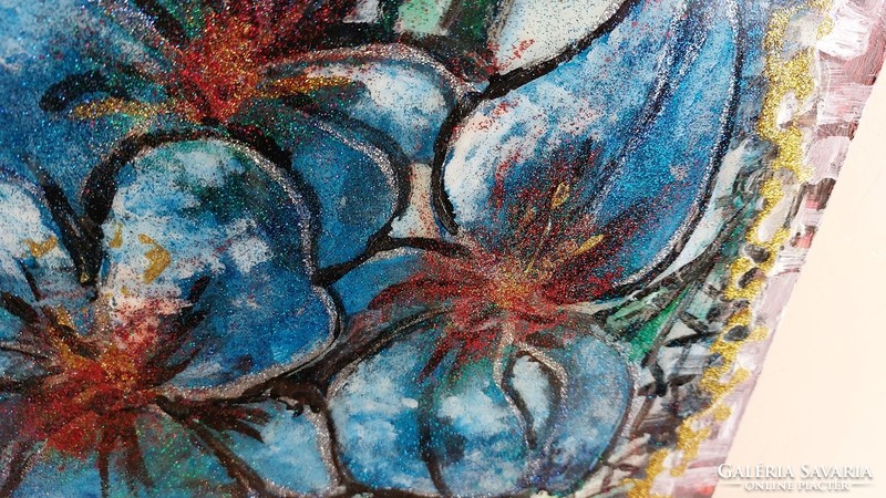 (K) very beautiful floral abstract painting 32x45 cm