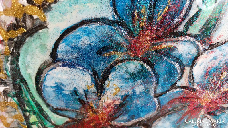 (K) very beautiful floral abstract painting 32x45 cm