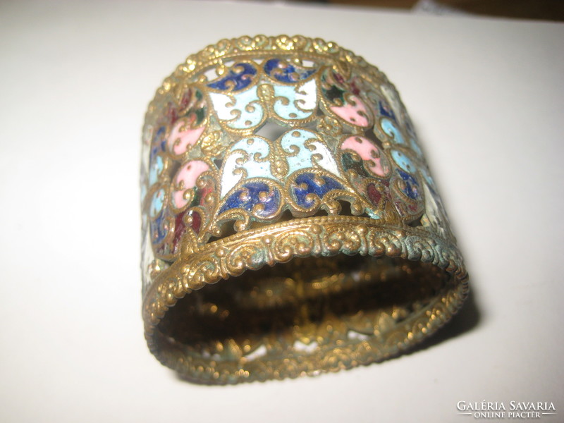 Antique napkin ring, copper and fire enamel technique, 5 x 3.8 cm