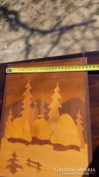 Havas házikó fenyős tájat  ábrázoló fa lap  kép falra helyezhető