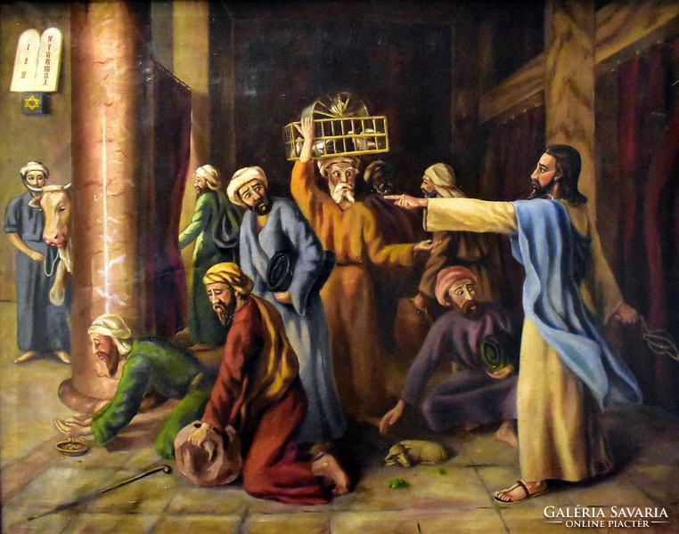 HERKULESI PATZELT SÁNDOR 1943 : JÉZUS KIŰZI A KERESKEDŐKET A TEMPLOMBÓL ( BIBLIAI JELENET )