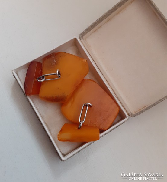 Retro amber stone cufflinks in box
