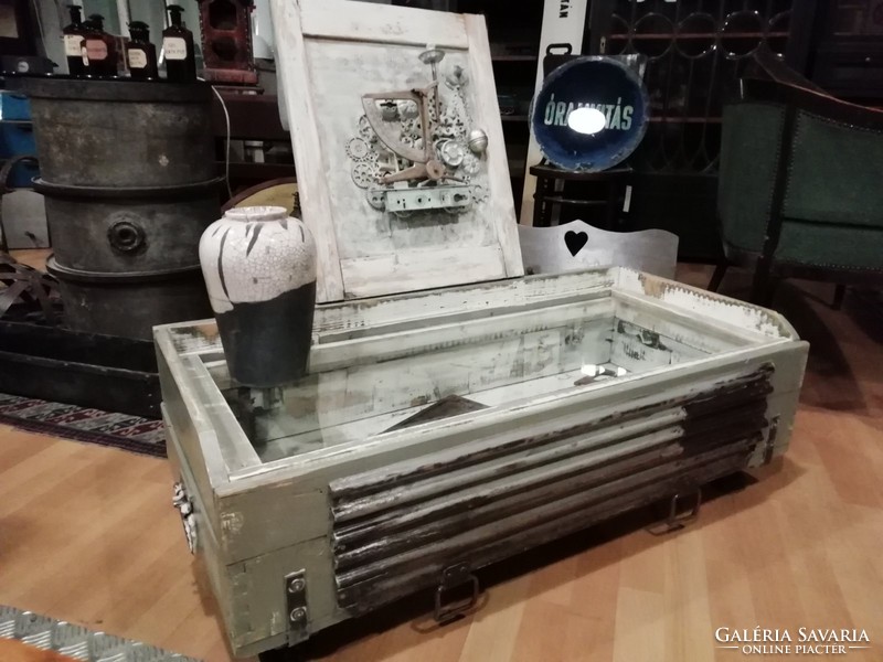 Shabby gray glass table, custom-made coffee table