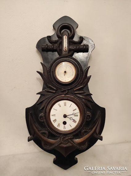 Antique barometer clock thermometer ship iron wood shipping anchor 912 5282