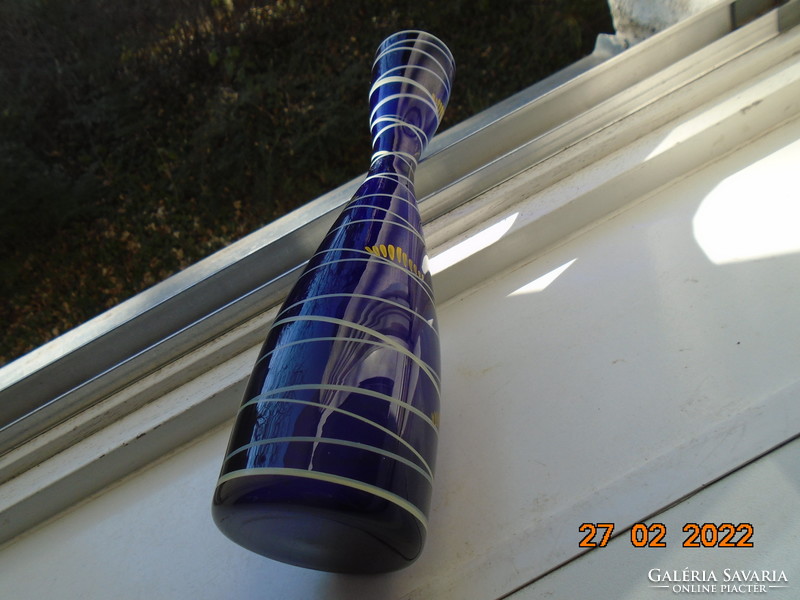 Parade vase with hand-painted silver stripes, cobalt blue glass