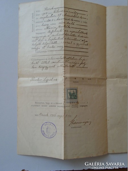 ZA397.22 Születési anyakönyvi kivonat     Recsk   Heves vm. 1916  Bódi János