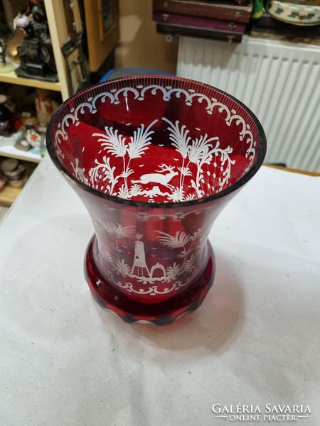 Old burgundy crystal vase