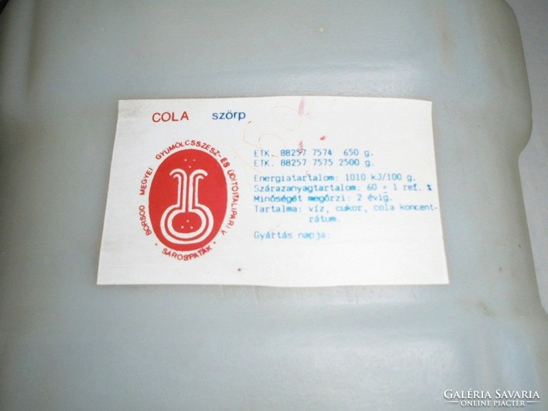 Retro Cola Szörp - Borsod Megyei Gyümölcsszesz és Üdítőitalipari V. - műanyag kanna - 1970-es évek