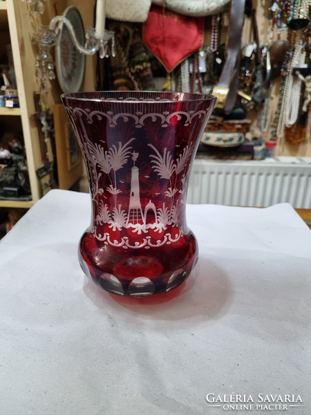 Old burgundy crystal vase