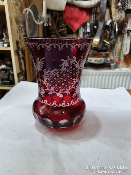 Old burgundy crystal vase