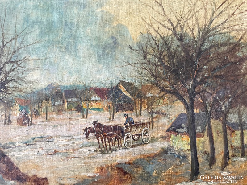 György Németh / winter street with horse-drawn carriage