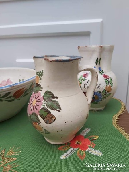 Beautiful old ceramics 2 jugs + 1 wedding bowl souvenir nostalgia village decoration in one sale