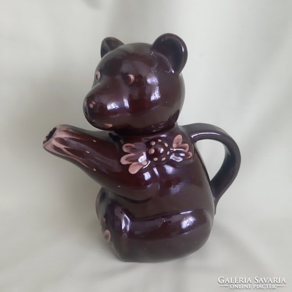 Ceramic brown teddy bear, teddy bear teapot, spout, jug
