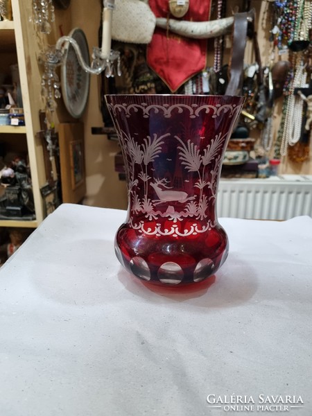 Old burgundy crystal vase