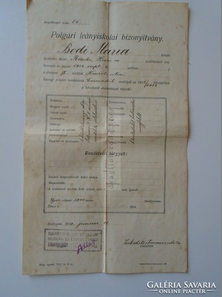 Za397.13 Civil Girls' Certificate Budapest 1919 Mária Recsk Bódi - worker and military council